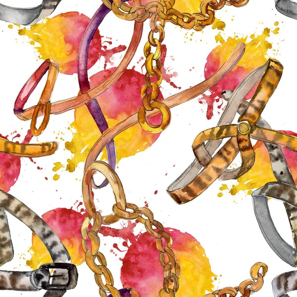 Esbozo de cinturón manchado de cuero ilustración de glamour de moda en un fondo de estilo acuarela. Patrón de fondo sin costuras . — Foto de Stock