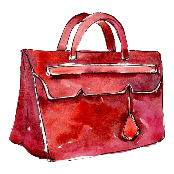 Bolso rojo para damas esbozo de glamour ilustración en un estilo de acuarela aislado. Conjunto de fondo acuarela . — Foto de Stock
