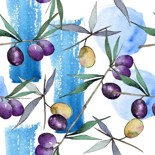 Olives vertes et noires. Ensemble d'illustration de fond aquarelle. Modèle de fond sans couture . — Photo