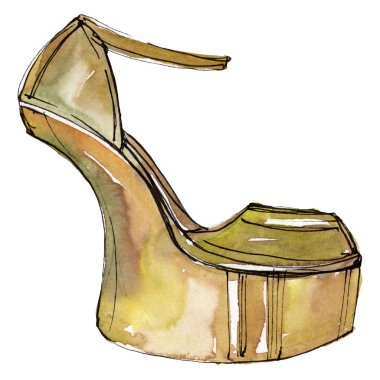 Ayakkabı kroki glamour çizimde bir suluboya stil izole öğesi. Suluboya arka plan ayarlamak.