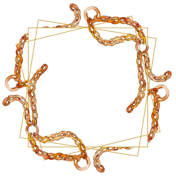 Cinturón cadena dorada moda glamour ilustración en un fondo de estilo acuarela. Marco borde ornamento cuadrado . —  Fotos de Stock
