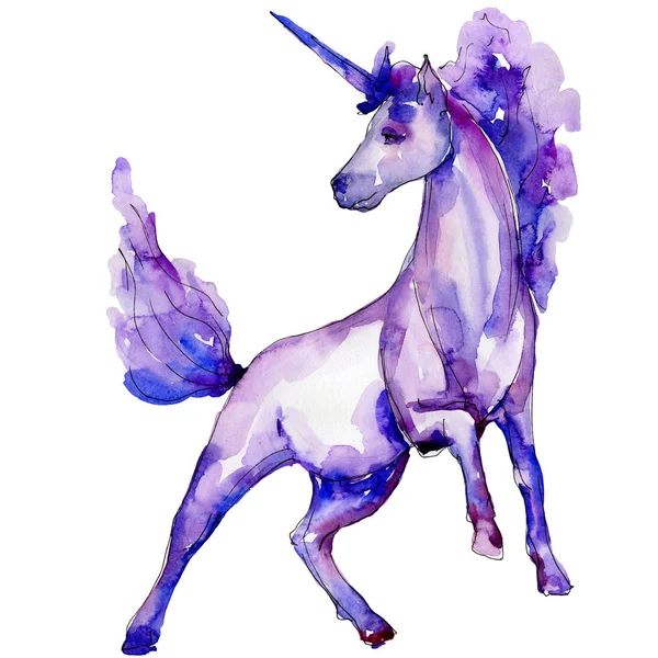 Bonito unicórnio cavalo animal chifre caráter. Conjunto de ilustração de fundo aquarela. Isolado elemento ilustração unicórnio . — Fotografia de Stock