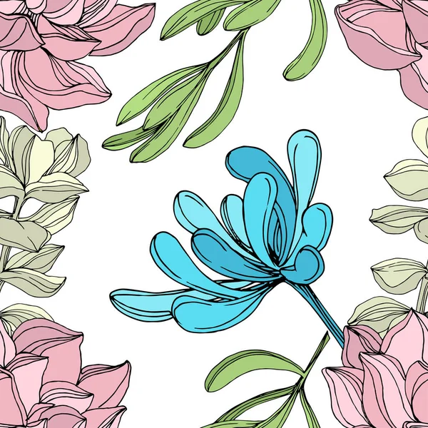 Flor suculenta botánica de la selva vectorial. Ilustración de arte de tinta grabada. Patrón de fondo sin costuras . — Vector de stock