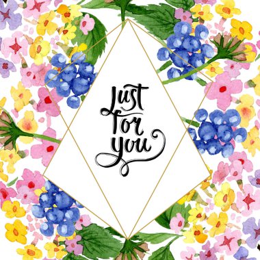 Pembe lantana botanik çiçek. Suluboya arka plan illüstrasyon küme. Çerçeve kenarlığı süsleme Meydanı.