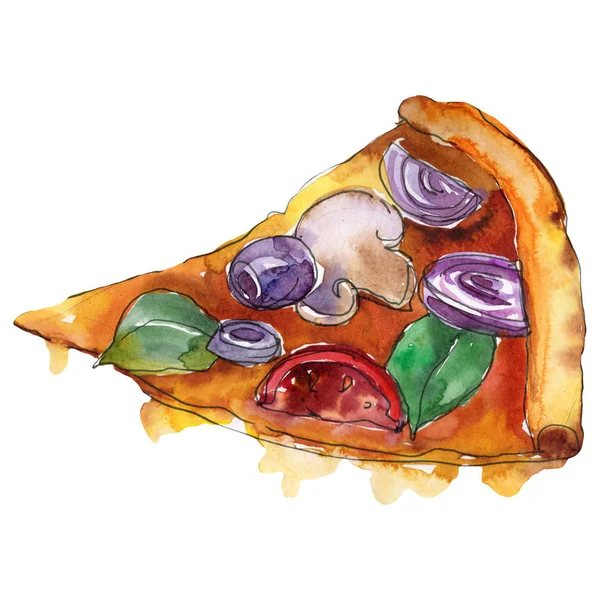 Fast food itallian pizza izole bir suluboya tarzında. Aquarelle gıda resimde arka planı için. — Stok fotoğraf