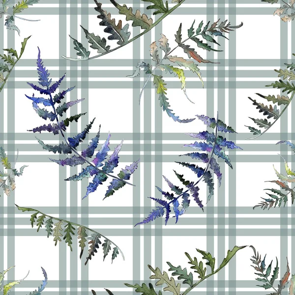Fern Green leaf. Plant botanical garden floral foliage. Watercolor illustration set. Seamless background pattern. — Stock Photo, Image