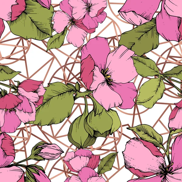Vector rosa flor de manzana floral flor botánica. Arte de tinta grabada. Patrón de fondo sin costuras . — Vector de stock