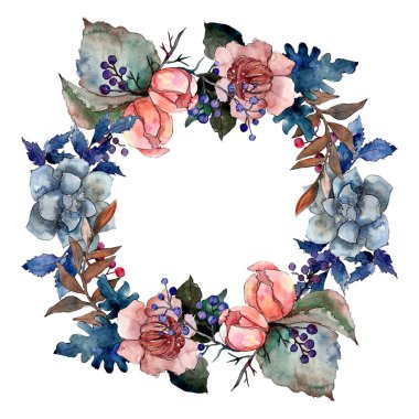 Şakayık ve etli buket çiçek. Suluboya arka plan illüstrasyon küme. Çerçeve kenarlığı süsleme Meydanı.