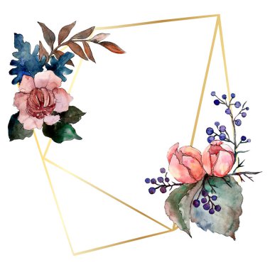 Şakayık ve etli buket çiçek. Suluboya arka plan illüstrasyon küme. Çerçeve kenarlığı süsleme Meydanı.