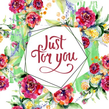 Buketler botanik çiçek. Suluboya arka plan illüstrasyon küme. Çerçeve kenarlığı kristal süsleme Meydanı.