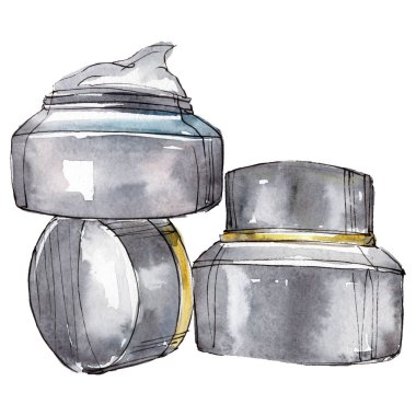 Krem kavanoz bir suluboya stil izole öğesi glamour çizimde kroki. Suluboya arka plan ayarlamak.