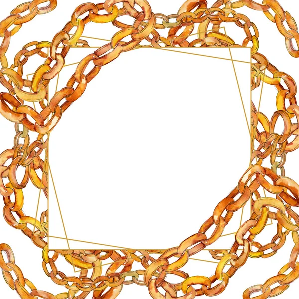 Χρυσή αλυσίδα ζώνη μόδα αίγλη εικόνα σε στυλ υδροχρώματος φόντο. Πλαίσιο συνόρων στολίδι τετράγωνο. — Φωτογραφία Αρχείου