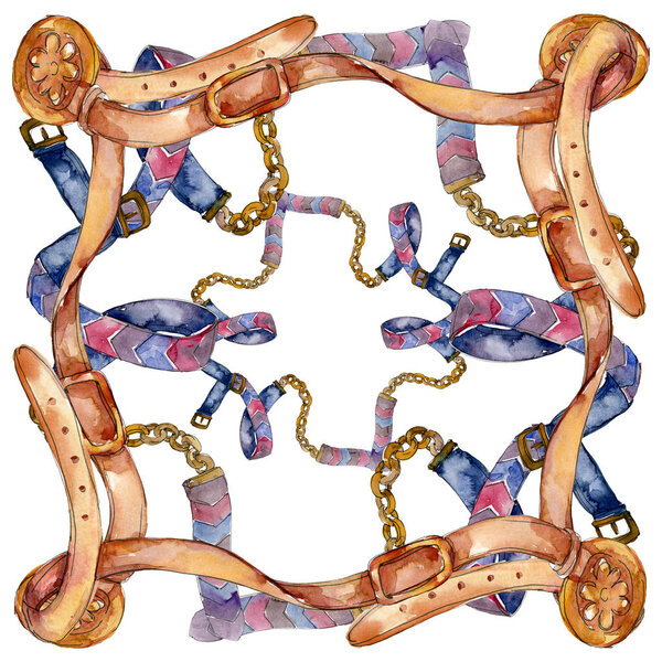Бежевый кожаный ремень набросок иллюстрации моды гламур в акварели стиле фона. Фоновый рисунок
.