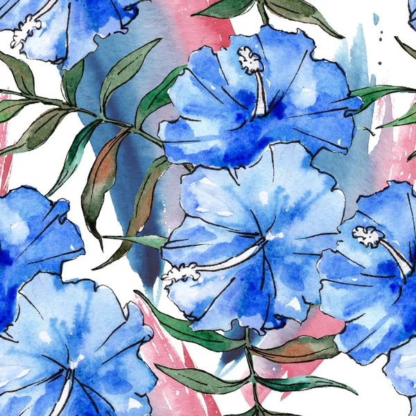 Fleur florale hawaïenne tropicale exotique bleue. Ensemble d'illustration aquarelle. Modèle de fond sans couture . — Photo