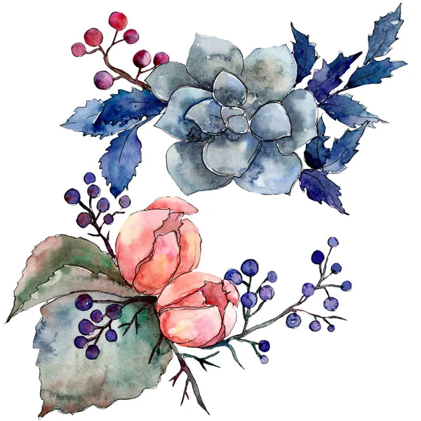 Pion och saftiga bukett blommor blomma. Akvarell bakgrunden set. Isolerade bukett illustration element. — Stockfoto