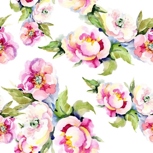 Bouquets flor botânica floral. Conjunto de ilustrações aquarela. Padrão de fundo sem costura . — Fotografia de Stock