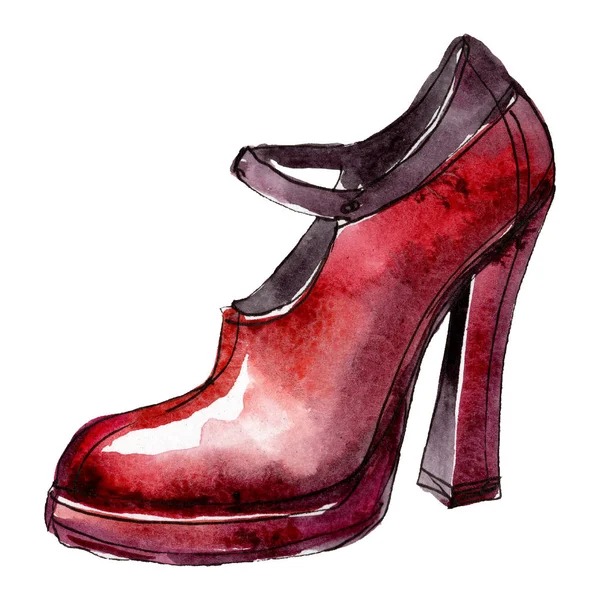 Red high heel shoes sketch glamour illustration in a watercolor style isolated element. Watercolour background set. — Stock Photo, Image