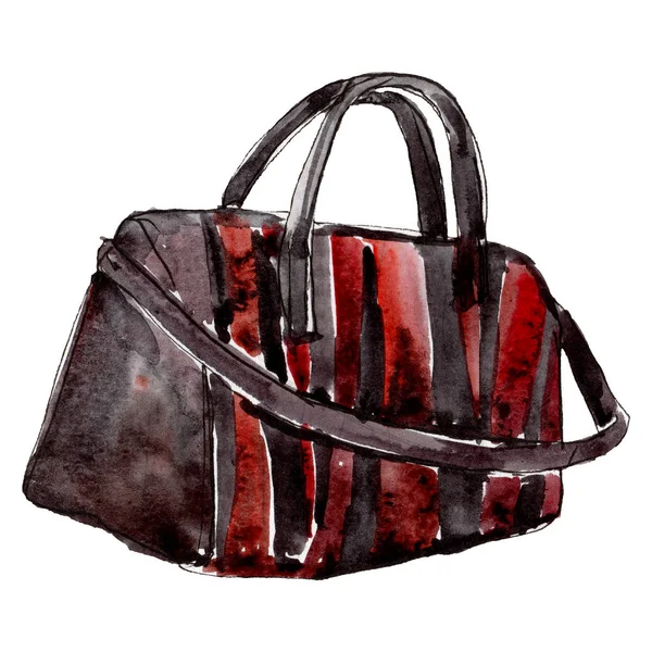 Red black handbag sketch glamour illustration in a watercolor style isolated element. Watercolour background. — Stock Photo, Image