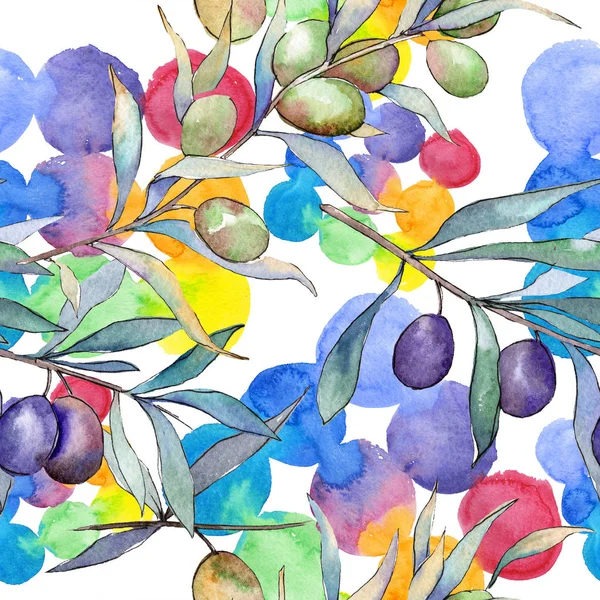 Olives vertes et noires. Ensemble d'illustration de fond aquarelle. Modèle de fond sans couture . — Photo