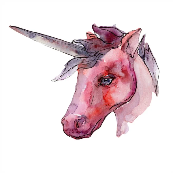 Schattig unicorn paard dierlijke hoorn karakter. Aquarel achtergrond instellen. Geïsoleerde unicorn afbeelding element. — Stockfoto
