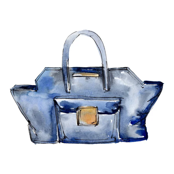 Blaue Handtasche skizziert Glamour Illustration in einem Aquarell Stil isolierten Element. Aquarell Hintergrund Set. — Stockfoto