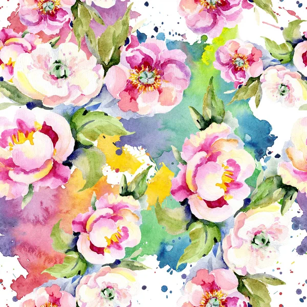 Bouquets floral botanical flower. Watercolor illustration set. Seamless background pattern. — Stock Photo, Image