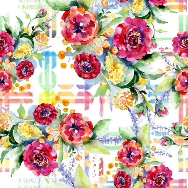 Bouquets floral botanical flower. Watercolor illustration set. Seamless background pattern. — Stock Photo, Image