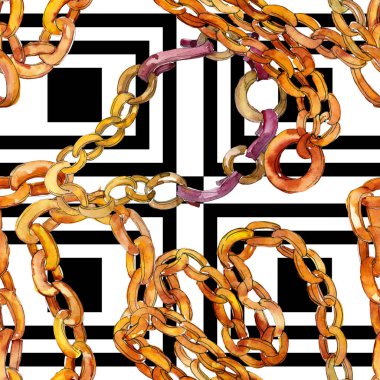 Altın zincir kemer kroki moda glamour çizimde bir suluboya stili arka plan. Sorunsuz arka plan deseni.