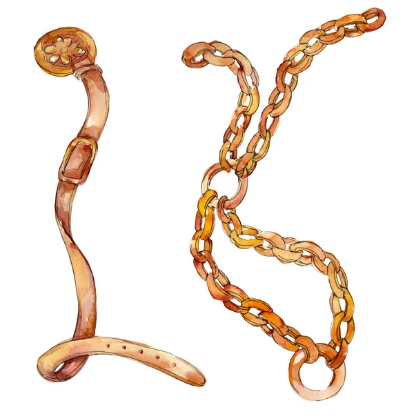 Goldene Kette und Ledergürtel Mode Glamour Illustration in einem Aquarell-Stil Hintergrund. isoliertes Gürtelelement. — Stockfoto