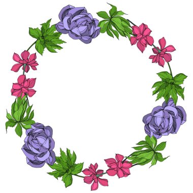 Vektör orman botanik etli çiçek. Mürekkep sanat illüstrasyon kazınmış. Çerçeve kenarlığı süsleme Meydanı.