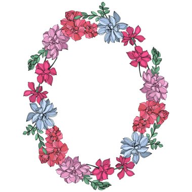 Vektör orman botanik etli çiçek. Mürekkep sanat illüstrasyon kazınmış. Çerçeve kenarlığı süsleme Meydanı.