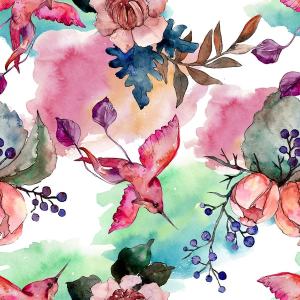 Peony and succulent bouquet floral flower. Watercolor background illustration set. Seamless background pattern.