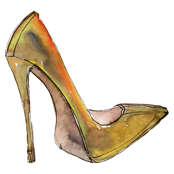 Boceto Amarillo Zapatos Tacón Alto Ilustración Glamour Moda Elemento Acuarela —  Fotos de Stock