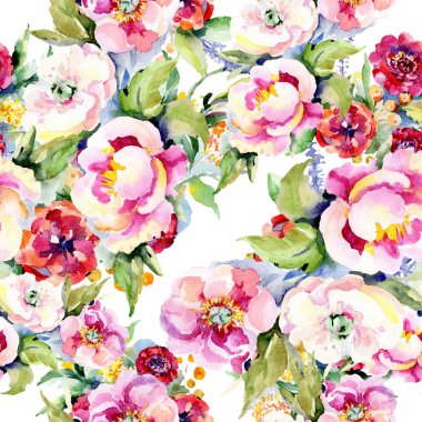 Buketler botanik çiçek. Vahşi bahar yaprak izole kır çiçeği. Suluboya resim kümesi. Suluboya çizim moda aquarelle. Sorunsuz arka plan deseni. Kumaş duvar kağıdı yazdırma doku.