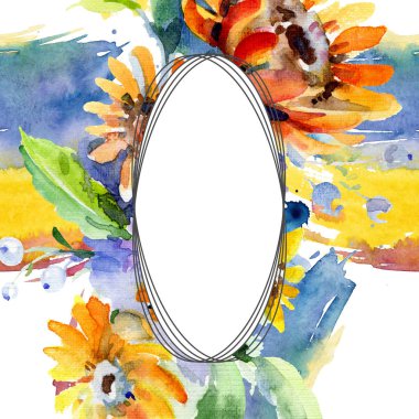 Buketler botanik çiçek. Vahşi bahar yaprak izole kır çiçeği. Suluboya arka plan illüstrasyon küme. Suluboya çizim moda aquarelle izole. Çerçeve kenarlığı süsleme Meydanı.