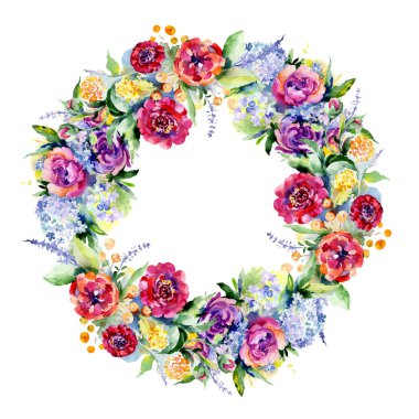 Buketler botanik çiçek. Vahşi bahar yaprak izole kır çiçeği. Suluboya arka plan illüstrasyon küme. Suluboya çizim moda aquarelle izole. Çerçeve kenarlığı süsleme Meydanı.