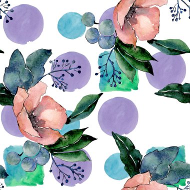 Buketleri ile etli çiçek çiçekler. Vahşi bahar yaprak izole. Suluboya resim kümesi. Suluboya çizim moda aquarelle. Sorunsuz arka plan deseni. Kumaş duvar kağıdı yazdırma doku.