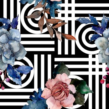 Şakayık ve etli buket çiçek. Vahşi bahar yaprak izole. Suluboya resim kümesi. Suluboya çizim moda aquarelle. Sorunsuz arka plan deseni. Kumaş duvar kağıdı yazdırma doku.