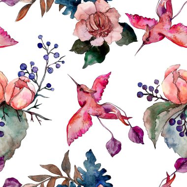 Şakayık ve etli buket çiçek. Vahşi bahar yaprak izole. Suluboya resim kümesi. Suluboya çizim moda aquarelle. Sorunsuz arka plan deseni. Kumaş duvar kağıdı yazdırma doku.