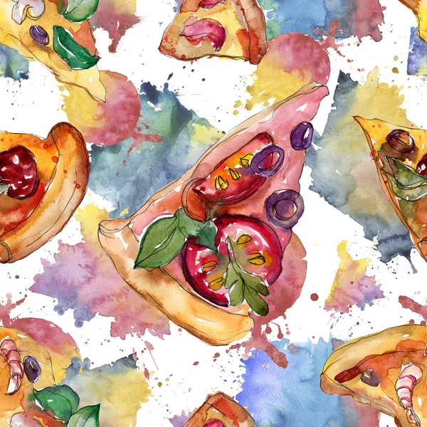 Restauration Rapide Pizza Itallienne Dans Ensemble Isolé Style Aquarelle Illustration — Photo