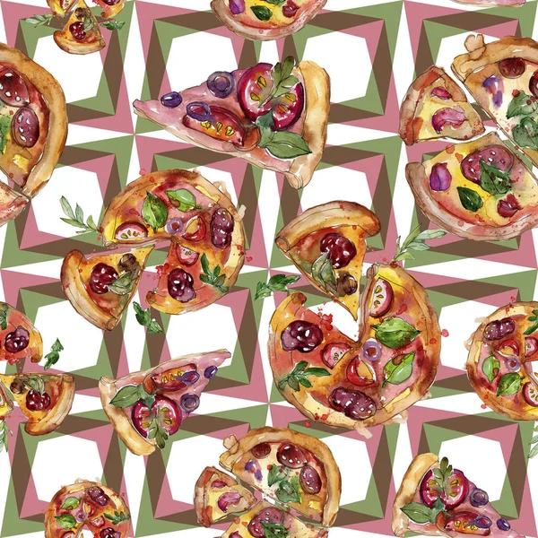 Rychlé Občerstvení Pizza Itallian Stylu Akvarelu Izolovaný Sada Ruční Ilustrace — Stock fotografie