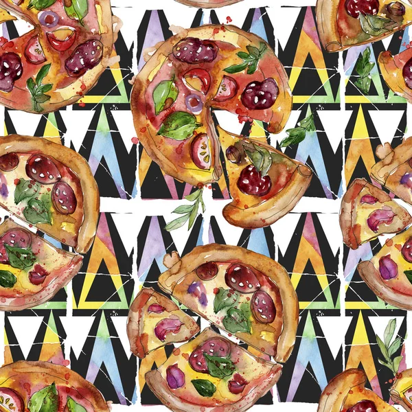 Rychlé Občerstvení Pizza Itallian Stylu Akvarelu Izolovaný Sada Ruční Ilustrace — Stock fotografie