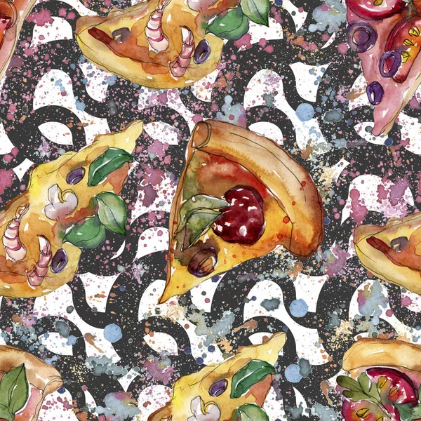 Szybkie Jedzenie Włoskie Pizza Stylu Przypominającym Akwarele Białym Tle Ustaw — Zdjęcie stockowe