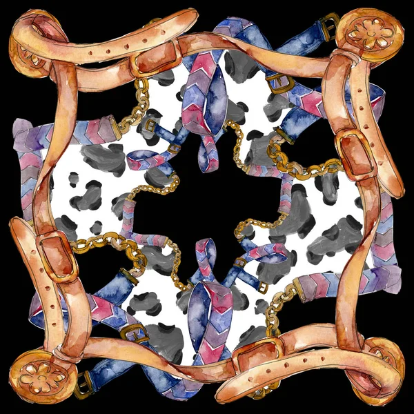 Бежевый Кожаный Ремень Гламурная Иллюстрация Акварельном Стиле Одежда Аксессуары Набор — стоковое фото
