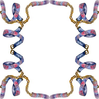 Deri ve altın zincir kemerleri glamour çizimde bir suluboya stili arka plan. Çerçeve kenarlığı süsleme Meydanı.