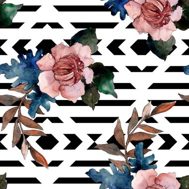 Şakayık ve etli buket çiçek. Suluboya arka plan illüstrasyon küme. Sorunsuz arka plan deseni.