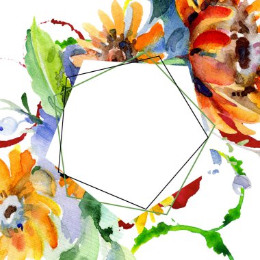 Buketler botanik çiçek. Suluboya arka plan illüstrasyon küme. Çerçeve kenarlığı kristal süsleme Meydanı.