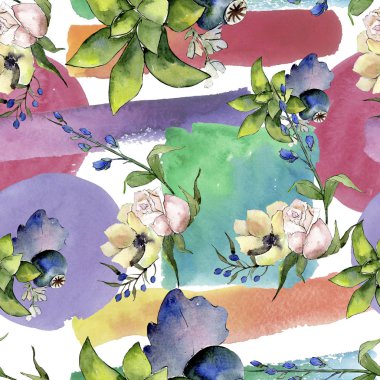 Etli çiçek botanik çiçek buketleri. Suluboya arka plan illüstrasyon küme. Sorunsuz arka plan deseni.