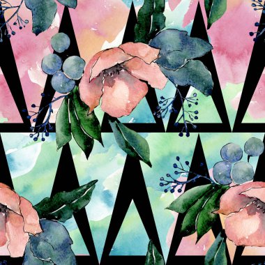 Etli çiçek botanik çiçek buketleri. Suluboya arka plan illüstrasyon küme. Sorunsuz arka plan deseni.