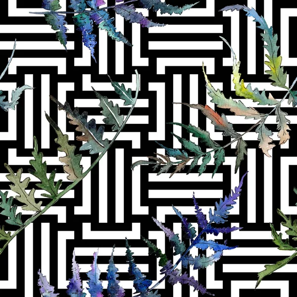 Foglia verde felce. Orto botanico vegetale fogliame floreale. Set illustrazione acquerello. Modello di sfondo senza soluzione di continuità . — Foto Stock